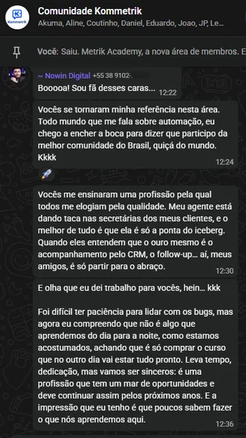 Depoimento real de aluno da Metrik